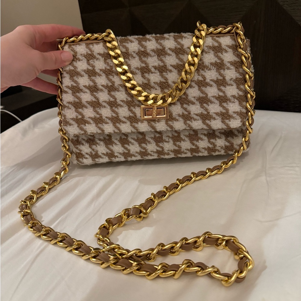 Neutral Houndstooth Chain Bag cross body and/or top handle
